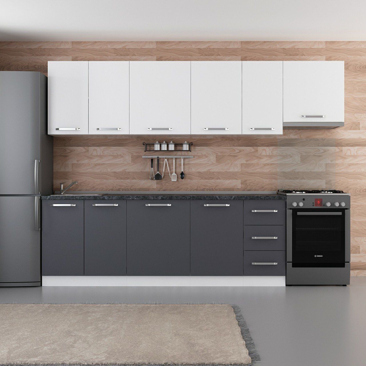 Minar 290 Cm Mutfak Dolabı Beyaz Antrasit 290-A4