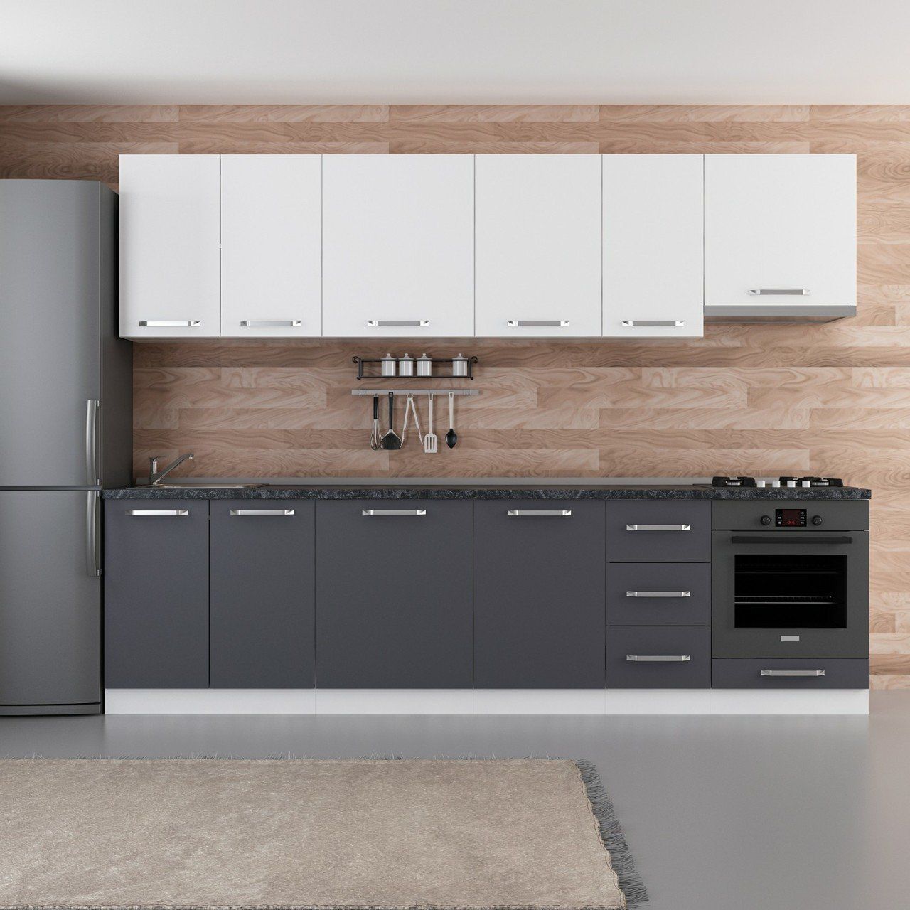 Minar 290 Cm Mutfak Dolabı Beyaz Antrasit 290-A5