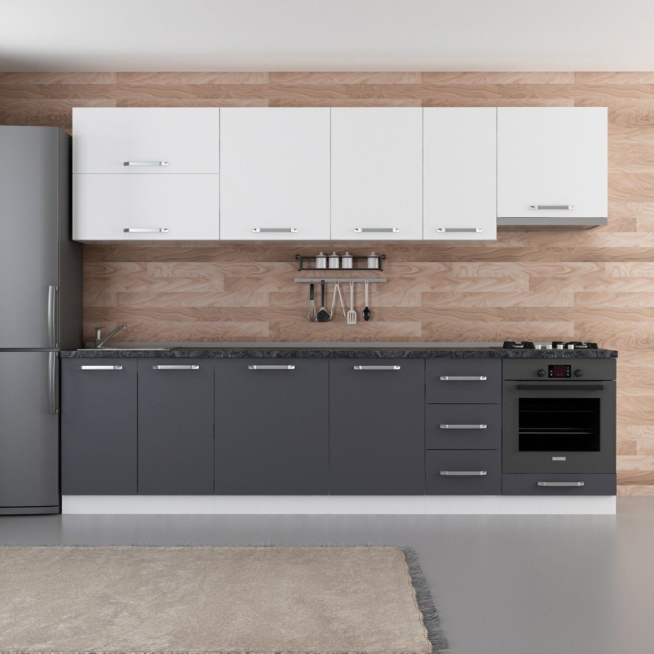 Minar 290 Cm Mutfak Dolabı Beyaz Antrasit 290-A8