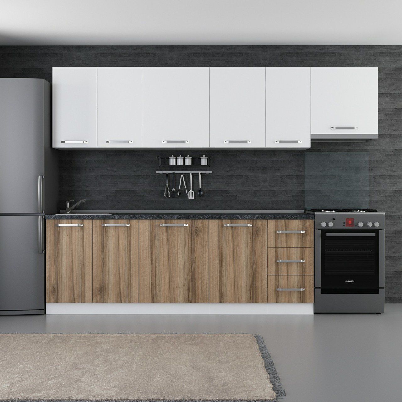 Minar 290 Cm Mutfak Dolabı Beyaz Dore 290-D4