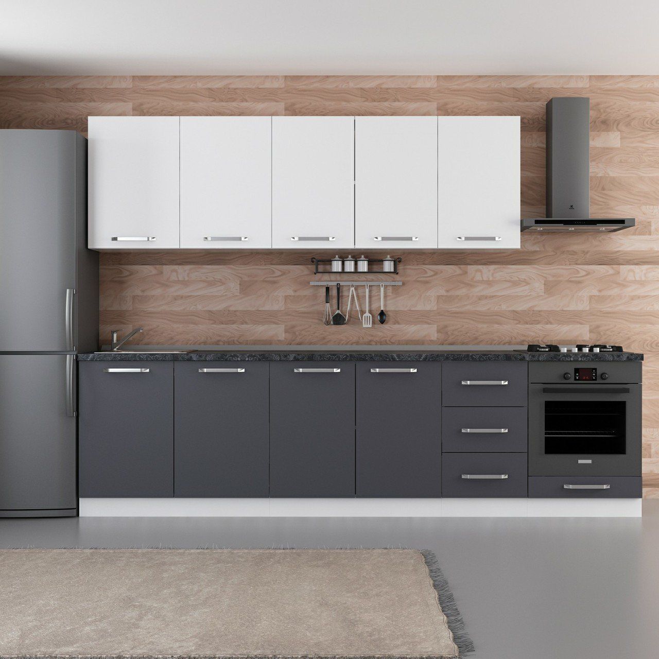 Minar 295 Cm Mutfak Dolabı Beyaz Antrasit 295-A3