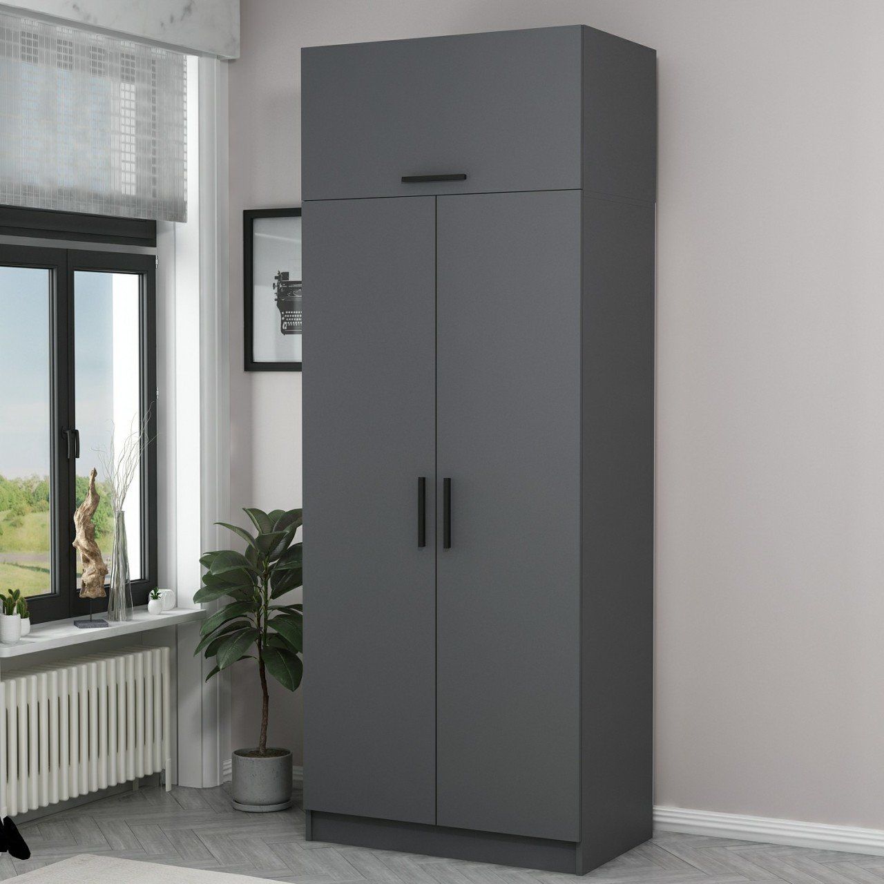 Minar Kale 2 Kapaklı Dolap Ve Yüklük Antrasit