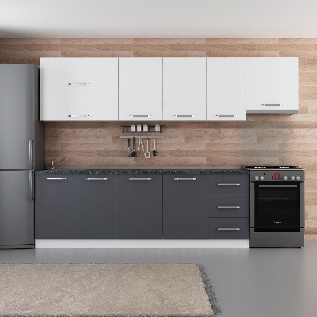 Minar 295 Cm Mutfak Dolabı Beyaz Antrasit 295-A7