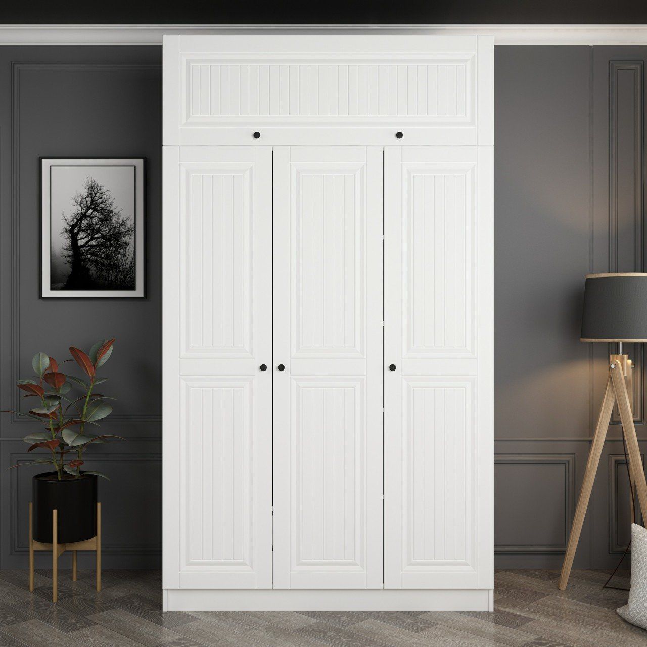 Minar Kale 3 Mebran Kapaklı 2 İç Çekmeceli Dolap Ve Yüklük Beyaz