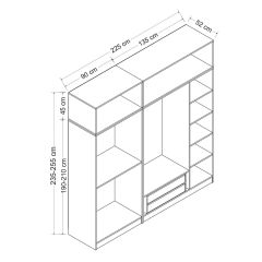 Minar Kale 5 Mebran Panjur Kapaklı 2 Ç Dolap Ve Yüklük Beyaz 210CM