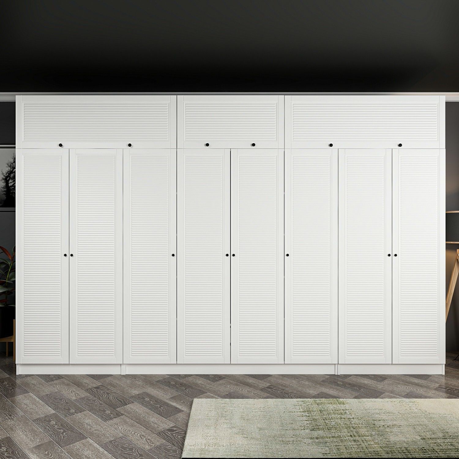 Minar Kale 8 Mebran Panjur Kapaklı 2 Ç Dolap Ve Yüklük Beyaz 210CM