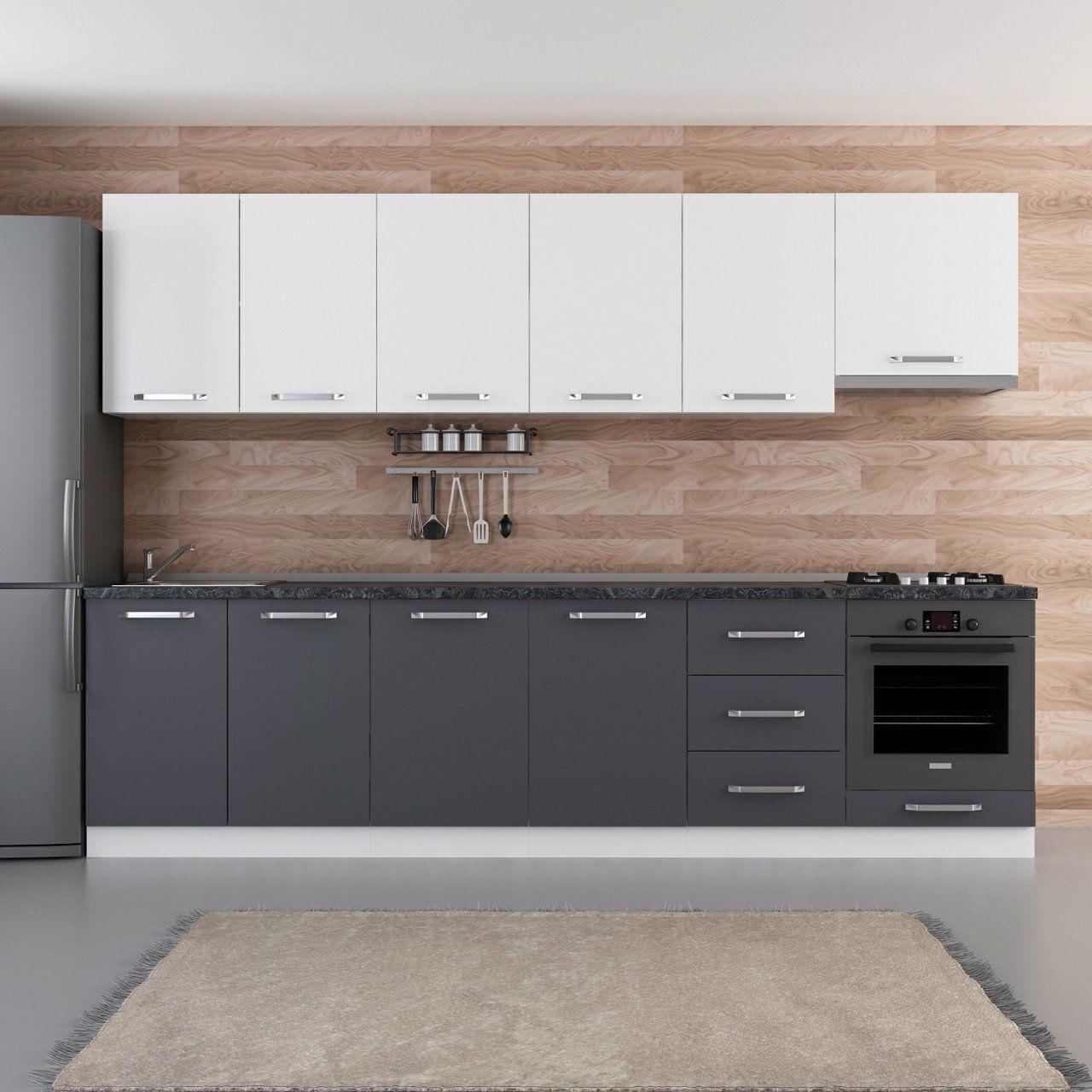 Minar 300 Cm Mutfak Dolabı Beyaz Antrasit 300-A6