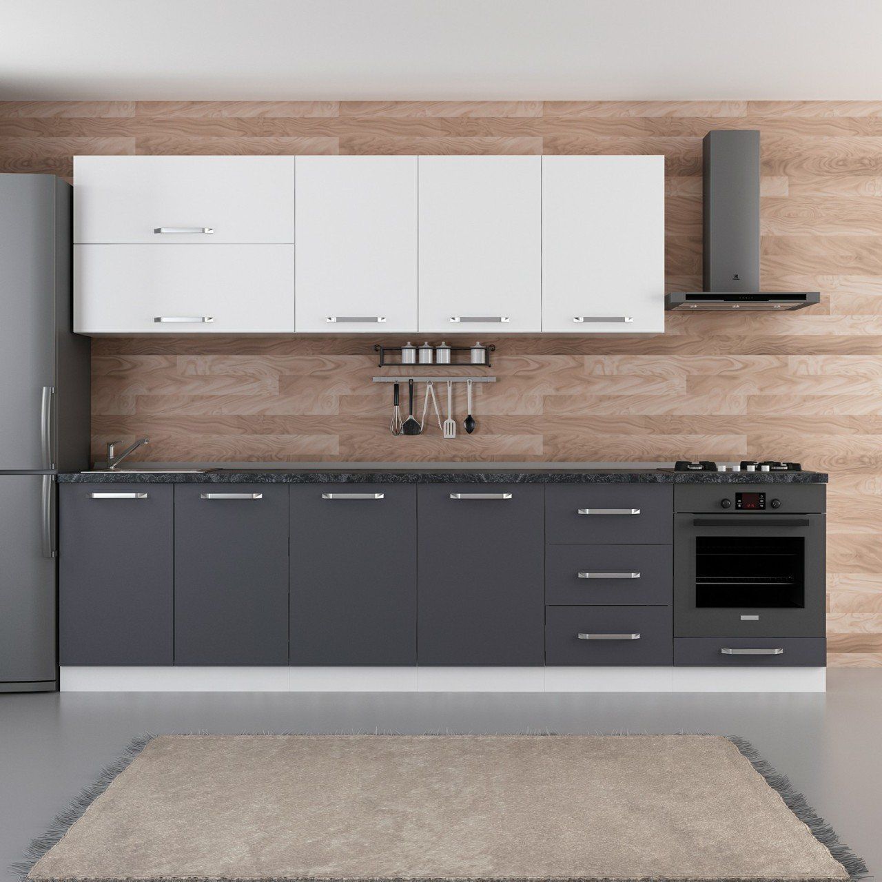 Minar 300 Cm Mutfak Dolabı Beyaz Antrasit 300-A7