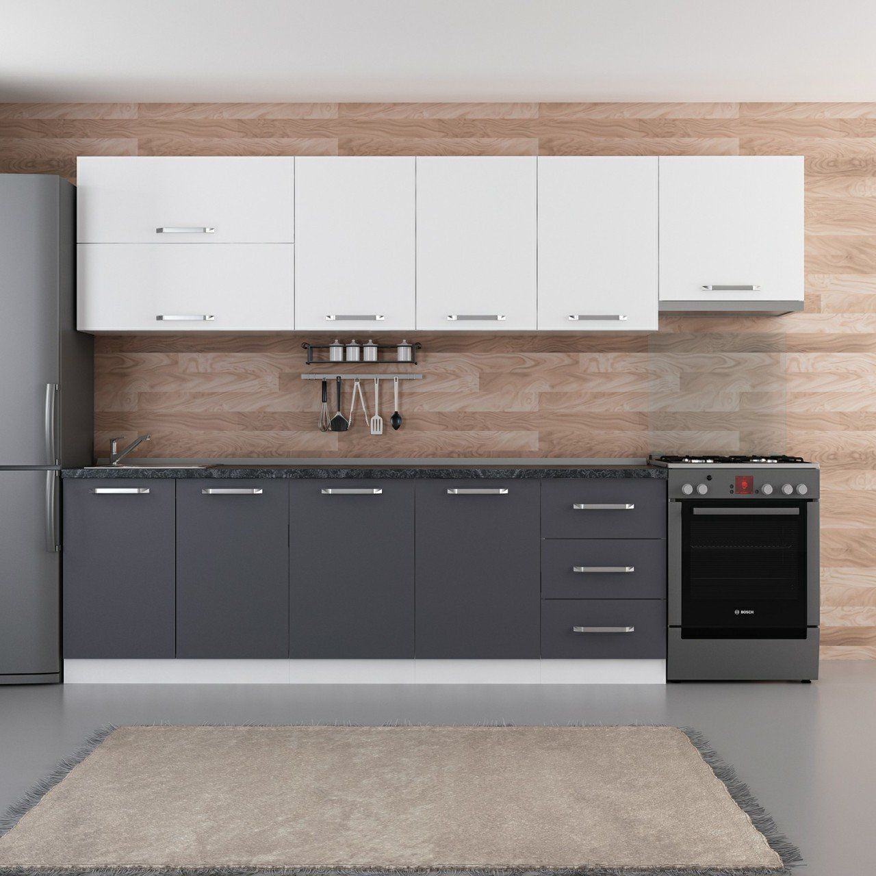 Minar 300 Cm Mutfak Dolabı Beyaz Antrasit 300-A8