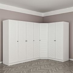 Minar Kale 7 Kapaklı 2 Çekmeceli Köşe Dolap Beyaz Mebran Panjur 190CM