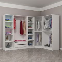 Minar Kale 7 Kapaklı 2 Çekmeceli Köşe Dolap Beyaz Mebran Panjur 190CM