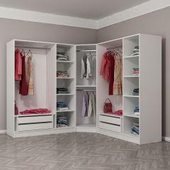 Minar Kale 7 Kapaklı 4 Çekmeceli Köşe Dolap Beyaz Mebran Panjur 210CM