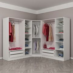 Minar Kale 7 Kapaklı 4 Çekmeceli Köşe Dolap Beyaz Mebran Panjur 210CM