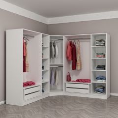 Minar Kale 7 Kapaklı 4 Çekmeceli Köşe Dolap Beyaz Mebran Panjur 210CM