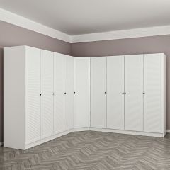 Minar Kale 9 Kapaklı 4 Çekmeceli Köşe Dolap Beyaz Mebran Panjur 210CM