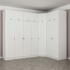 Minar Kale 7 Kapaklı 2 Ç Köşe Dolap + Yüklük Beyaz Mebran Panjur 210CM