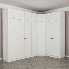 Minar Kale 7 Kapaklı 2 Ç Köşe Dolap + Yüklük Beyaz Mebran Panjur 210CM