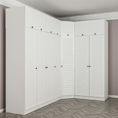 Minar Kale 7 Kapaklı 2 Ç Köşe Dolap + Yüklük Beyaz Mebran Panjur 210CM