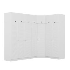 Minar Kale 7 Kapaklı 2 Ç Köşe Dolap + Yüklük Beyaz Mebran Panjur 210CM