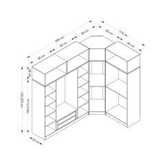 Minar Kale 7 Kapaklı 2 Ç Köşe Dolap + Yüklük Beyaz Mebran Panjur 210CM