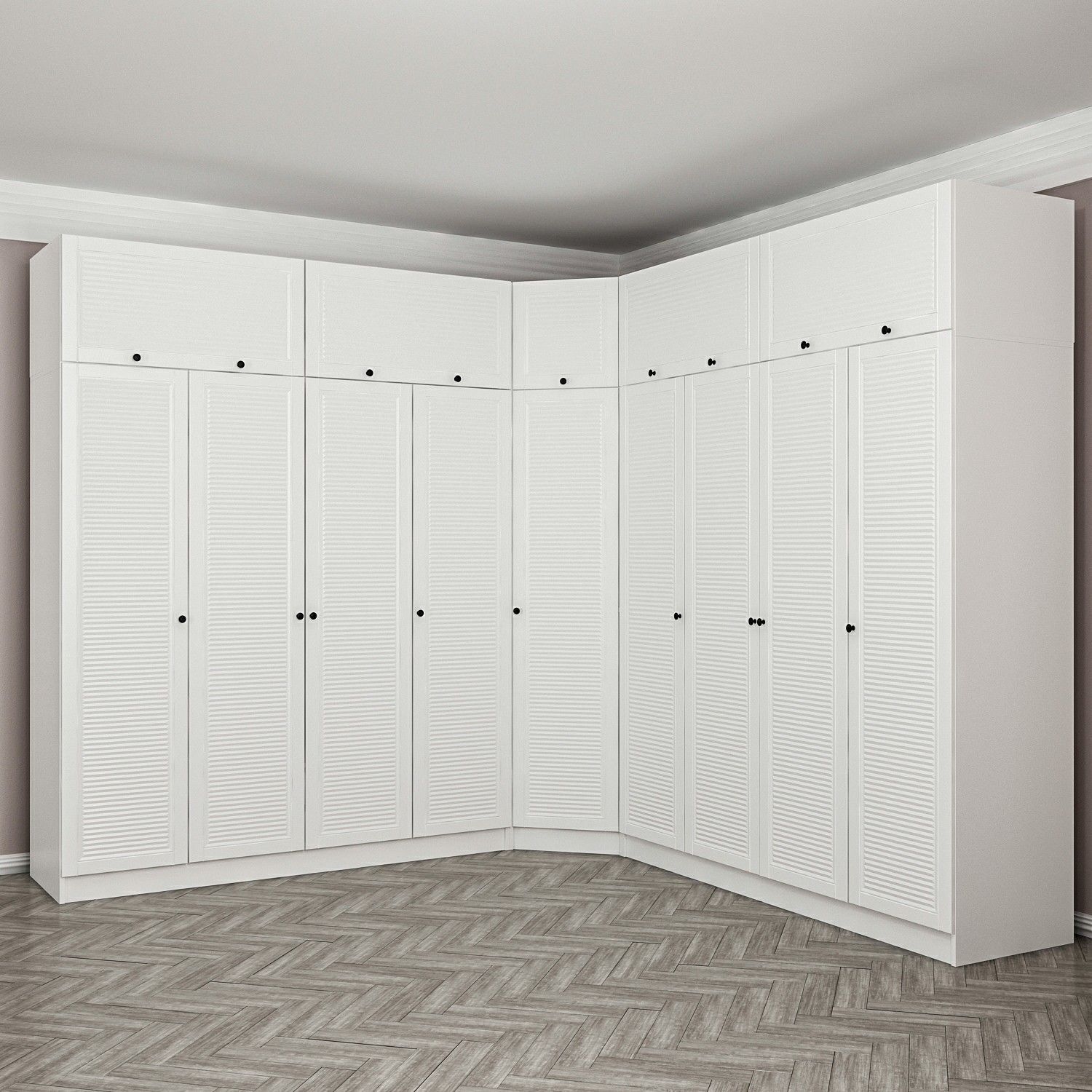 Minar Kale 9 Kapaklı 4 Ç Köşe Dolap + Yüklük Beyaz Mebran Panjur 190CM