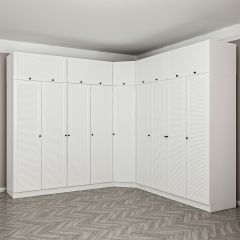 Minar Kale 9 Kapaklı 4 Ç Köşe Dolap + Yüklük Beyaz Mebran Panjur 190CM