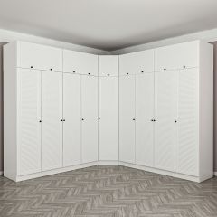 Minar Kale 9 Kapaklı 4 Ç Köşe Dolap + Yüklük Beyaz Mebran Panjur 190CM