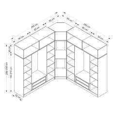 Minar Kale 9 Kapaklı 4 Ç Köşe Dolap + Yüklük Beyaz Mebran Panjur 190CM