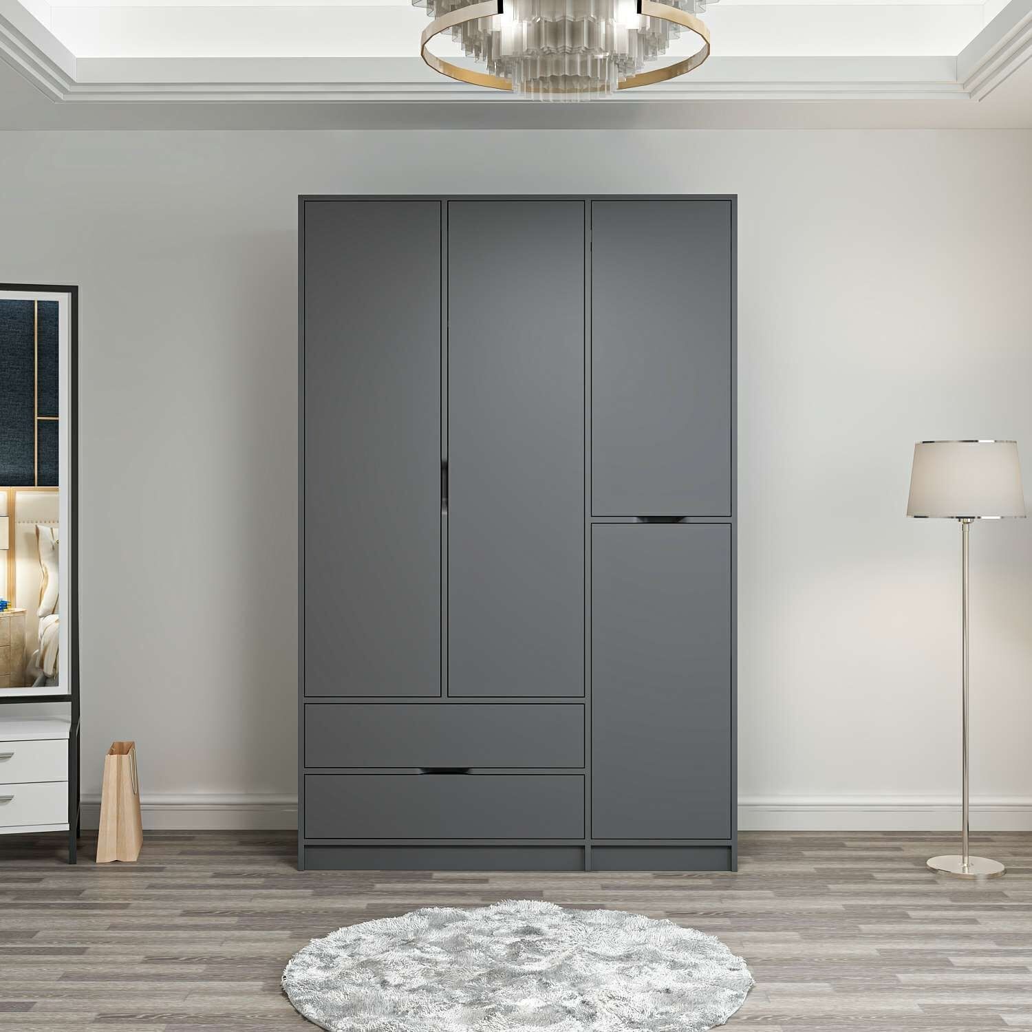 Elina 3 Kapaklı Dolap - Antrasit/Antrasit