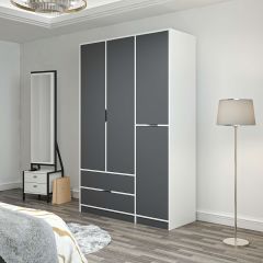 Elina 3 Kapaklı Dolap - Beyaz/Antrasit