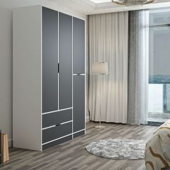 Elina 3 Kapaklı Dolap - Beyaz/Antrasit