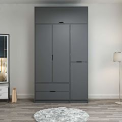 Elina 3 Kapaklı Dolap + Yüklük - Antrasit/Antrasit