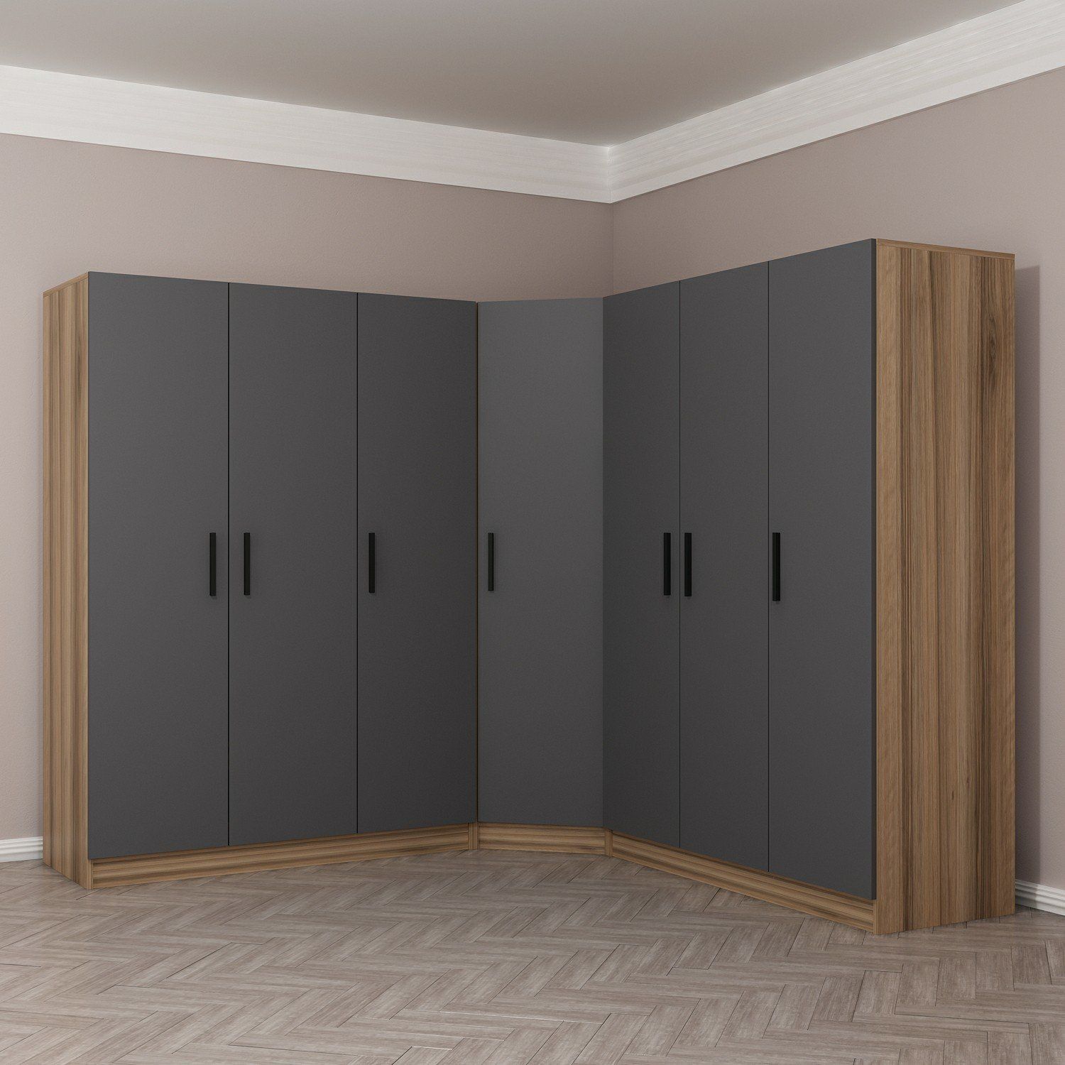 Minar Kale 7 Kapaklı 4 Ç Köşe Dolap Dore Antrasit