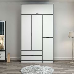 Elina 3 Kapaklı Dolap + Yüklük - Antrasit/Beyaz