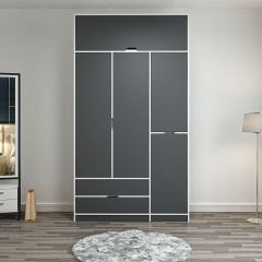 Elina 3 Kapaklı Dolap + Yüklük - Beyaz/Antrasit