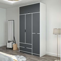 Elina 3 Kapaklı Dolap + Yüklük - Beyaz/Antrasit