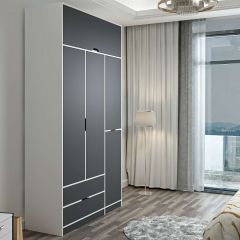 Elina 3 Kapaklı Dolap + Yüklük - Beyaz/Antrasit