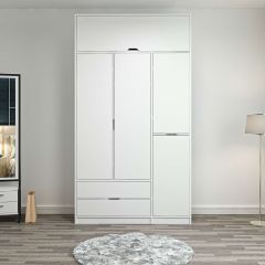 Elina 3 Kapaklı Dolap + Yüklük - Beyaz/Beyaz