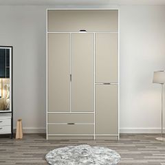 Elina 3 Kapaklı Dolap + Yüklük - Beyaz/Kumtaşı