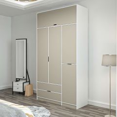 Elina 3 Kapaklı Dolap + Yüklük - Beyaz/Kumtaşı