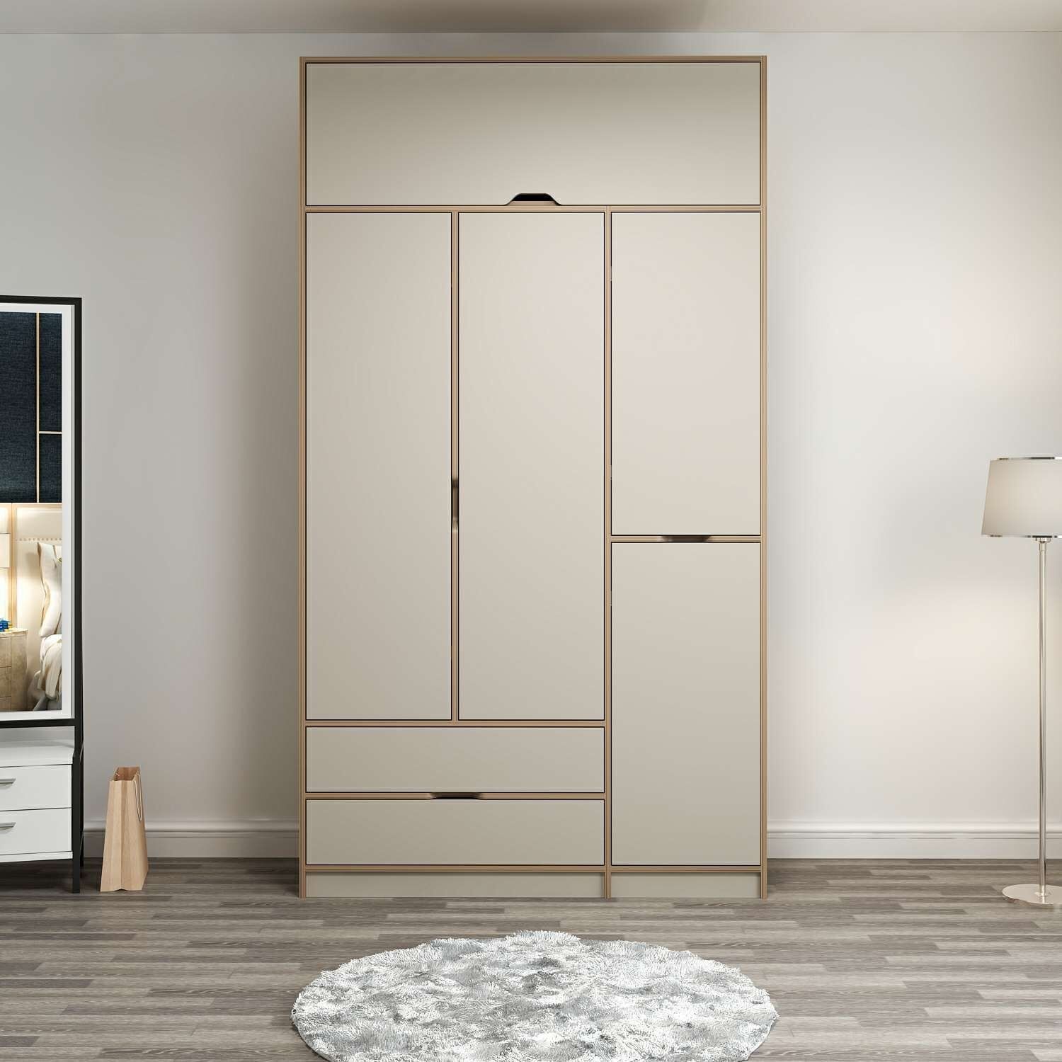 Elina 3 Kapaklı Dolap + Yüklük - Dore/Kumtaşı