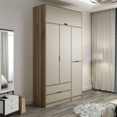 Elina 3 Kapaklı Dolap + Yüklük - Dore/Kumtaşı