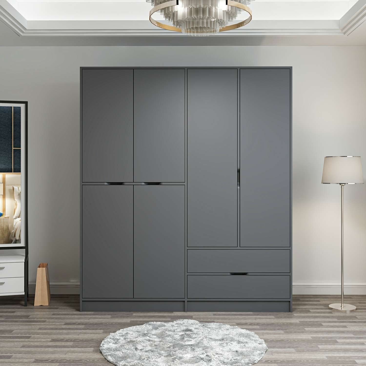 Elina 4 Kapaklı Dolap - Antrasit/Antrasit