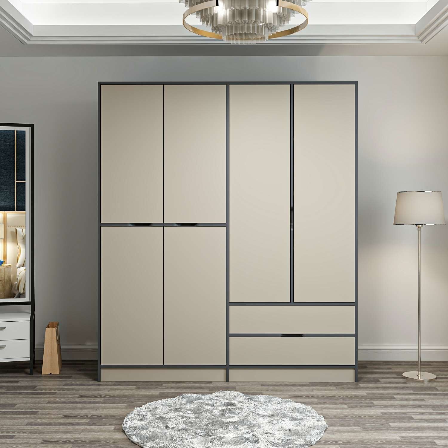 Elina 4 Kapaklı Dolap - Antrasit/Kumtaşı