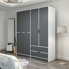 Elina 4 Kapaklı Dolap - Beyaz/Antrasit