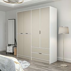 Elina 4 Kapaklı Dolap - Beyaz/Kumtaşı