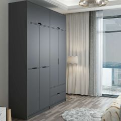 Elina 4 Kapaklı Dolap + Yüklük - Antrasit/Antrasit