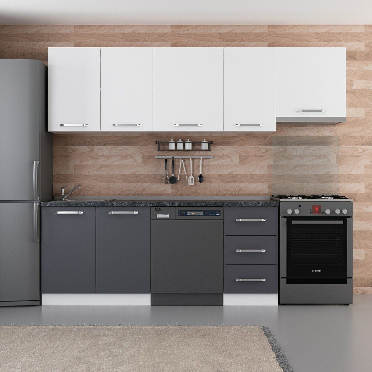 Minar 255 Cm Mutfak Dolabı Beyaz Antrasit 255-A12