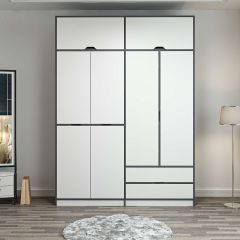 Elina 4 Kapaklı Dolap + Yüklük - Antrasit/Beyaz