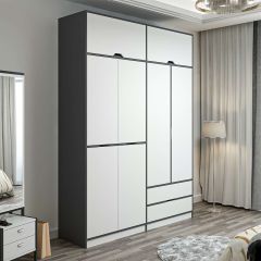 Elina 4 Kapaklı Dolap + Yüklük - Antrasit/Beyaz